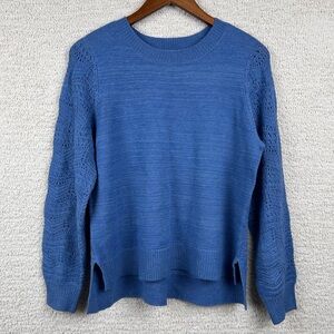 Christian Siriano Sweater Womens Large‎ Blue Pointelle Knit Pull Over Split Hem